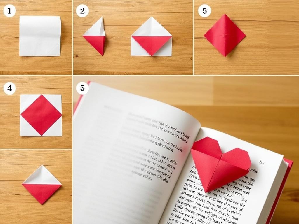 Zakładka do książki DIY origami w kształcie serduszka na rogu strony